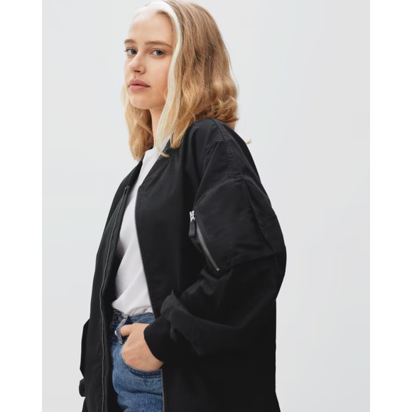 Everlane Womens Cotton Bomber Jacket Medium Black - Picture 2 of 9